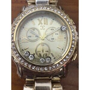 Quartz Watch Gold Stainless Steel Rhinestone Womens No. 2983 Needs Battery